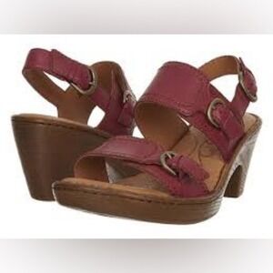 Born Timia raspberry pink leather sandals heels women's size 9 casual summer